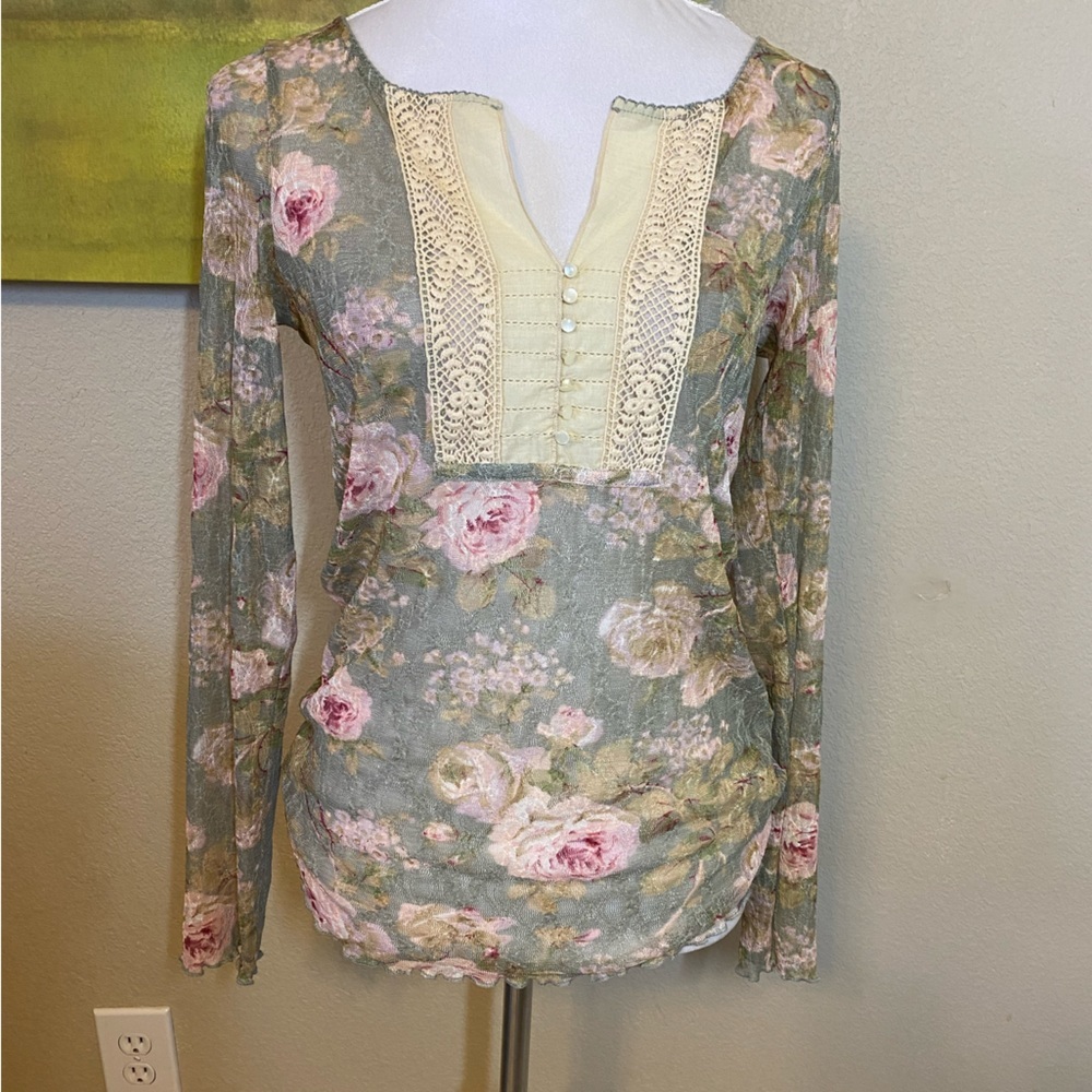 NWOT Ralph Lauren Denim & Supply Semi Sheer Half Button Blouse, Size L
